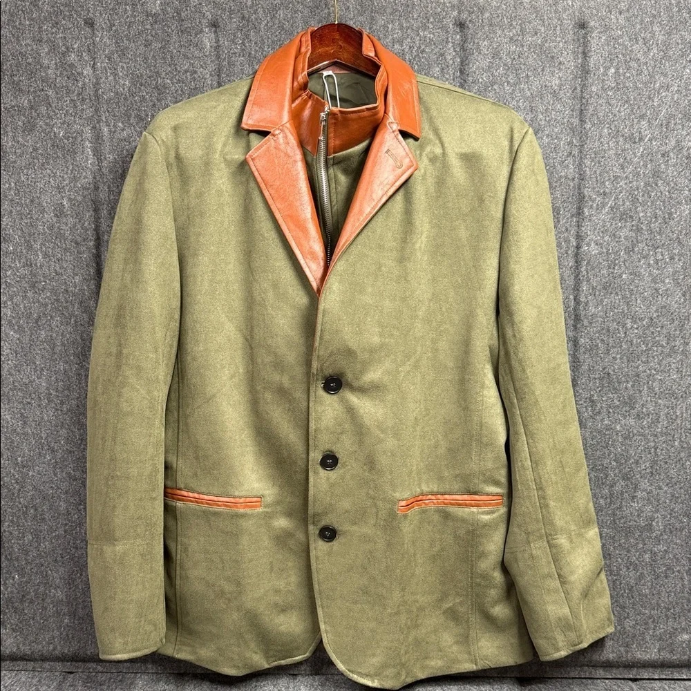 Manley Stylish Olive Blazer with Tan Leather Details - Picture 1 of 7